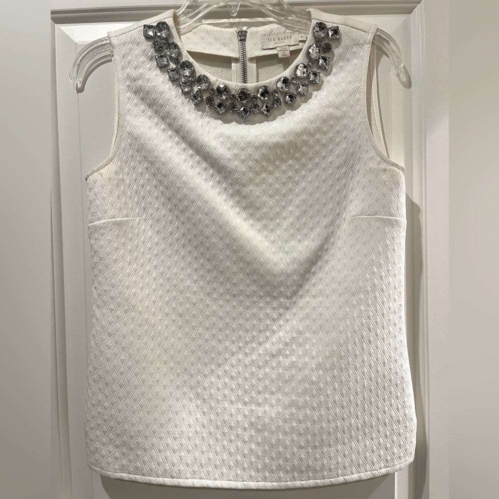 Ted Baker off-white top with beautiful rhinestone embellished neckline